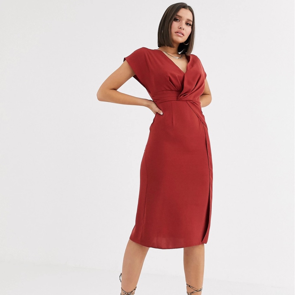 Asos Design Twist And Drape Front Midi Dress - image 2